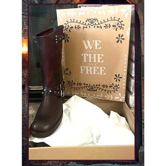 Free People We The Free Janey Engineer Leather Studded Wine Fresco Boots Size 9 - Picture 2 of 9